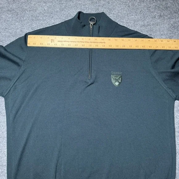 Barbour Quarter Zip Green Wool Sweater Size XL 1804 Crest Long Sleeve Crew Neck - Picture 7 of 12